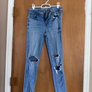 American Eagle Outfitters Ripped Blue Hi Rise Jeggings
